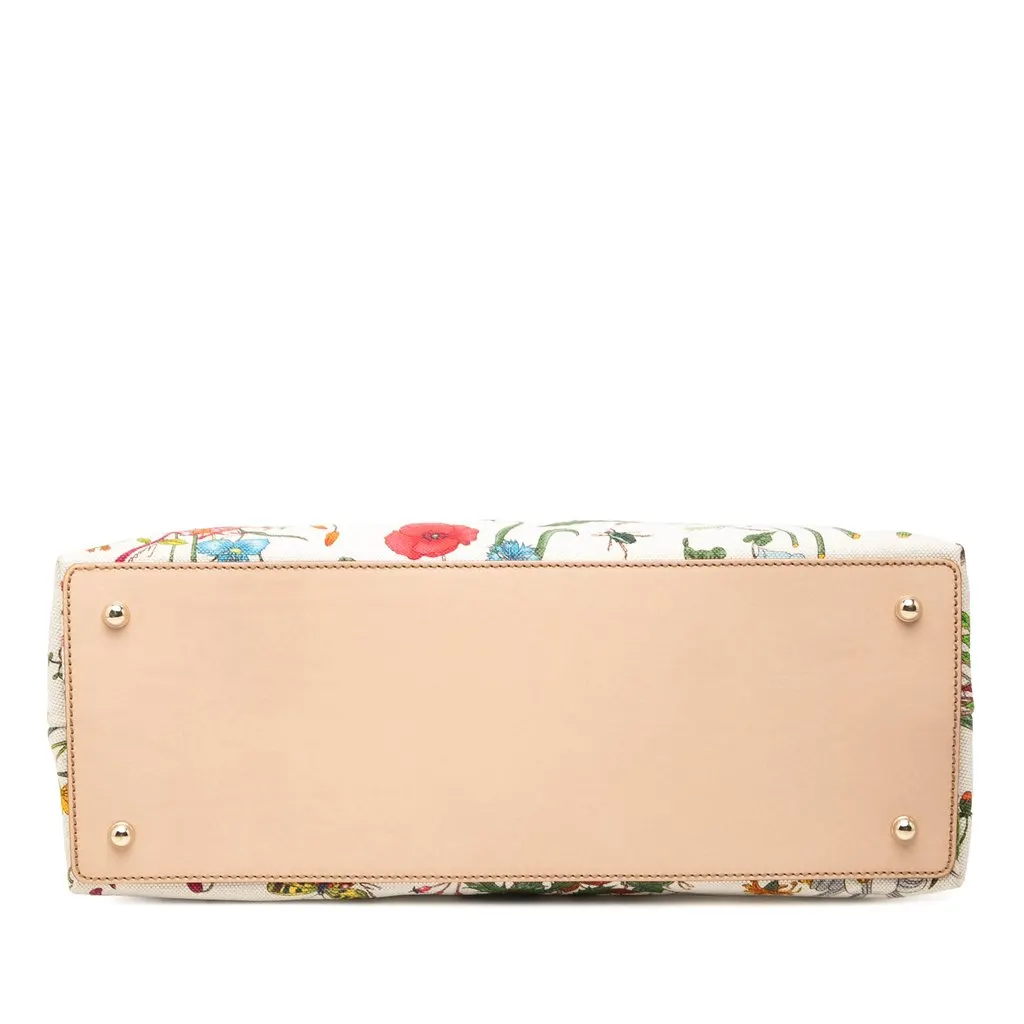 Gucci Flora Canvas Bamboo Handbag White Very good - Inside View