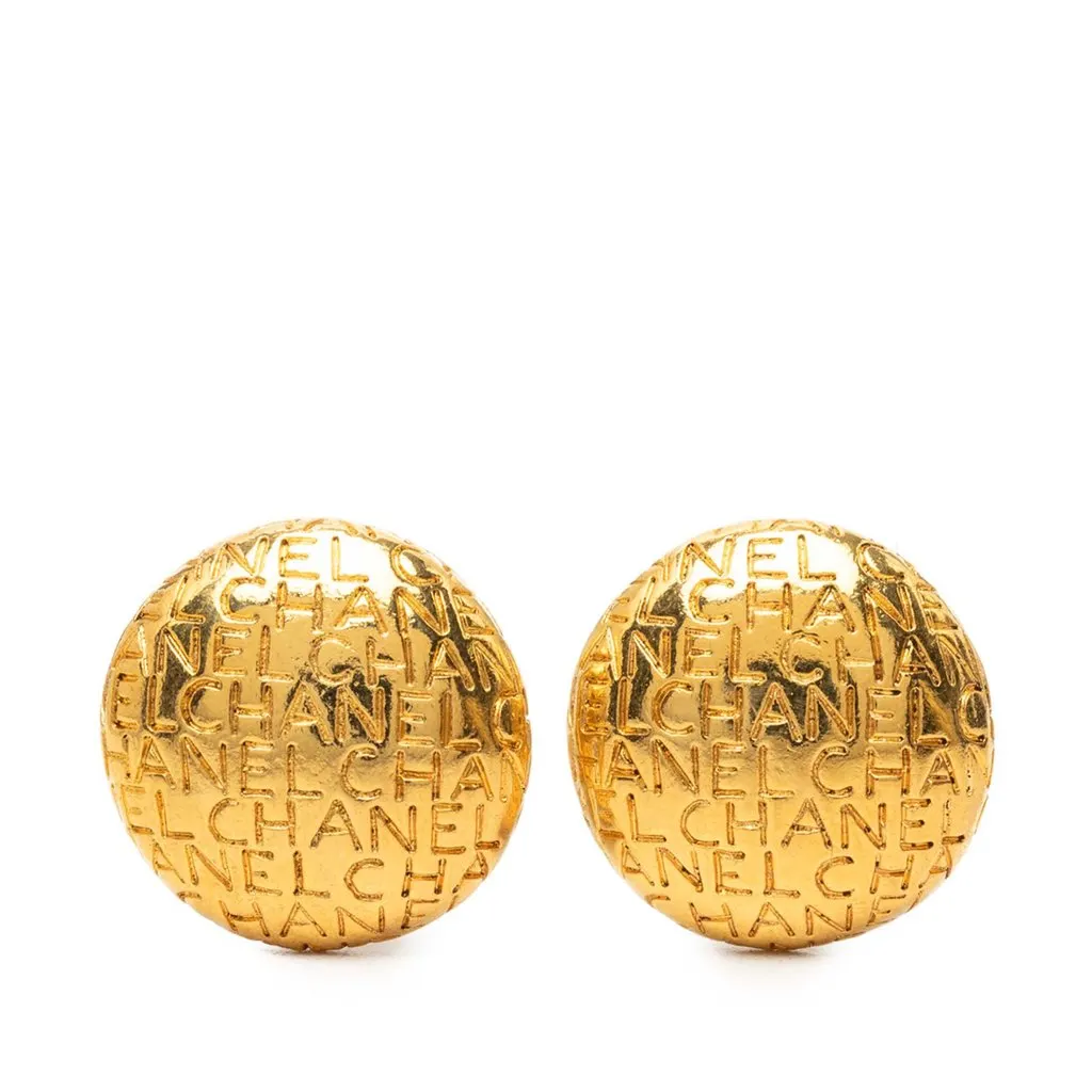 Chanel Gold Plated Logo Engraved Clip On Earrings Gold Metal Very good - Back View