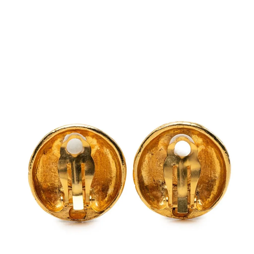 Chanel Gold Plated Logo Engraved Clip On Earrings Gold Metal Very good - Inside View