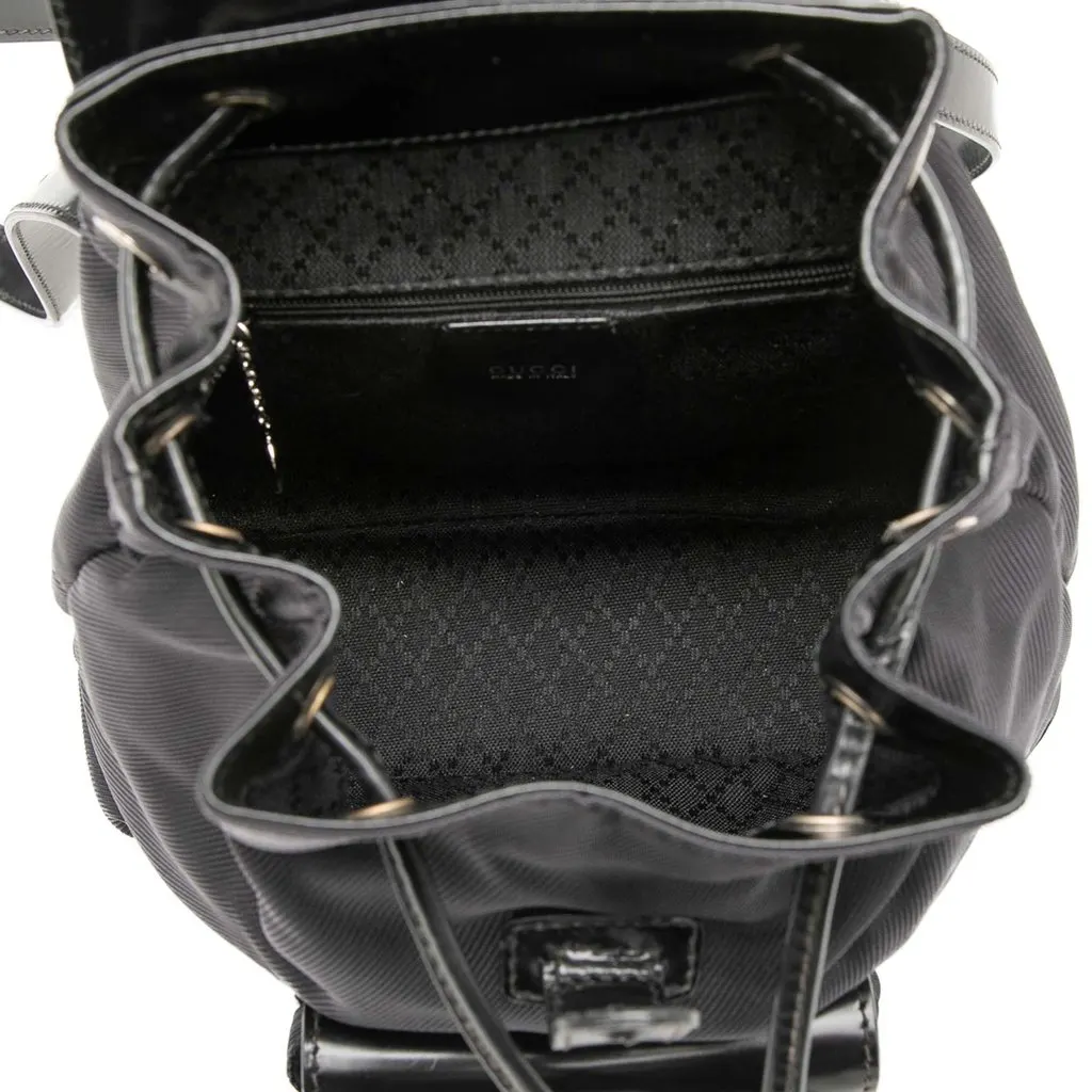 Gucci Nylon and Patent Bamboo Drawstring Backpack Black Very good - Model View