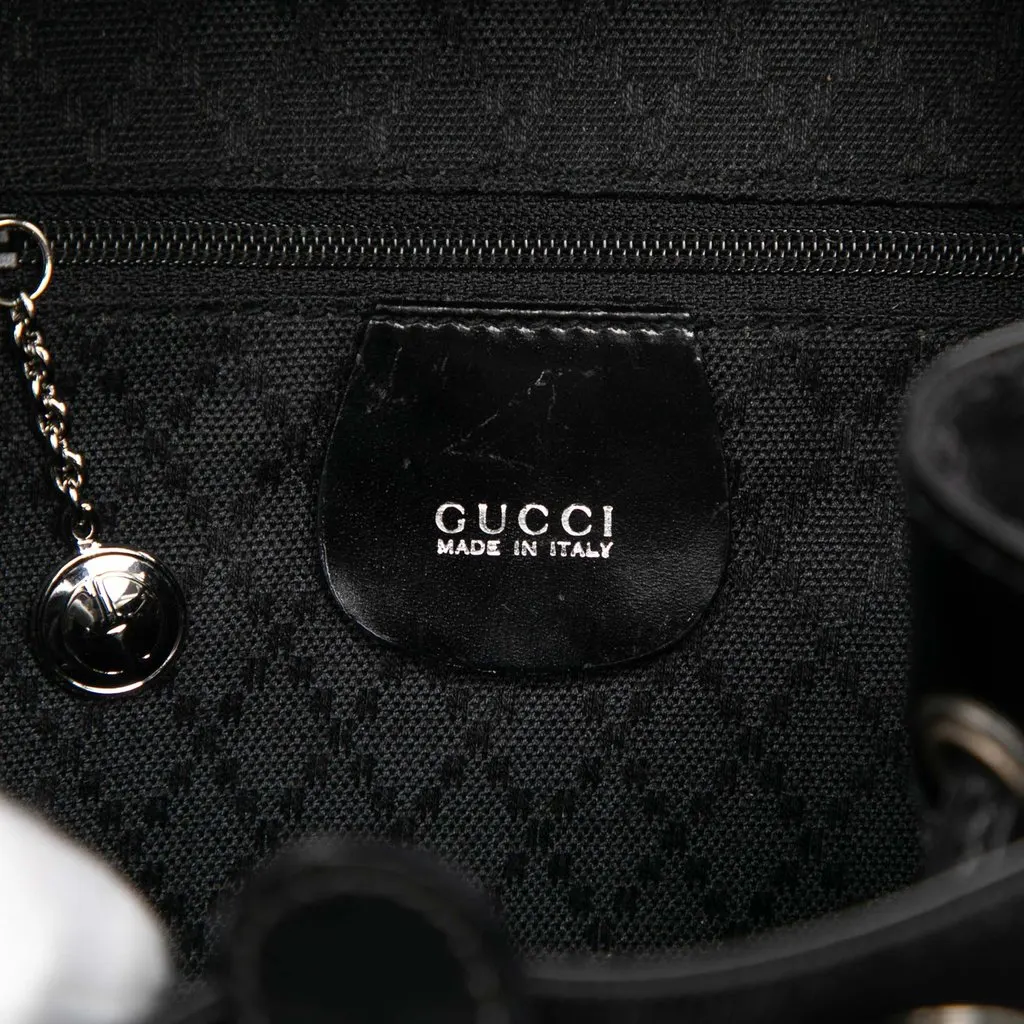 Gucci Nylon and Patent Bamboo Drawstring Backpack Black Very good - Box View