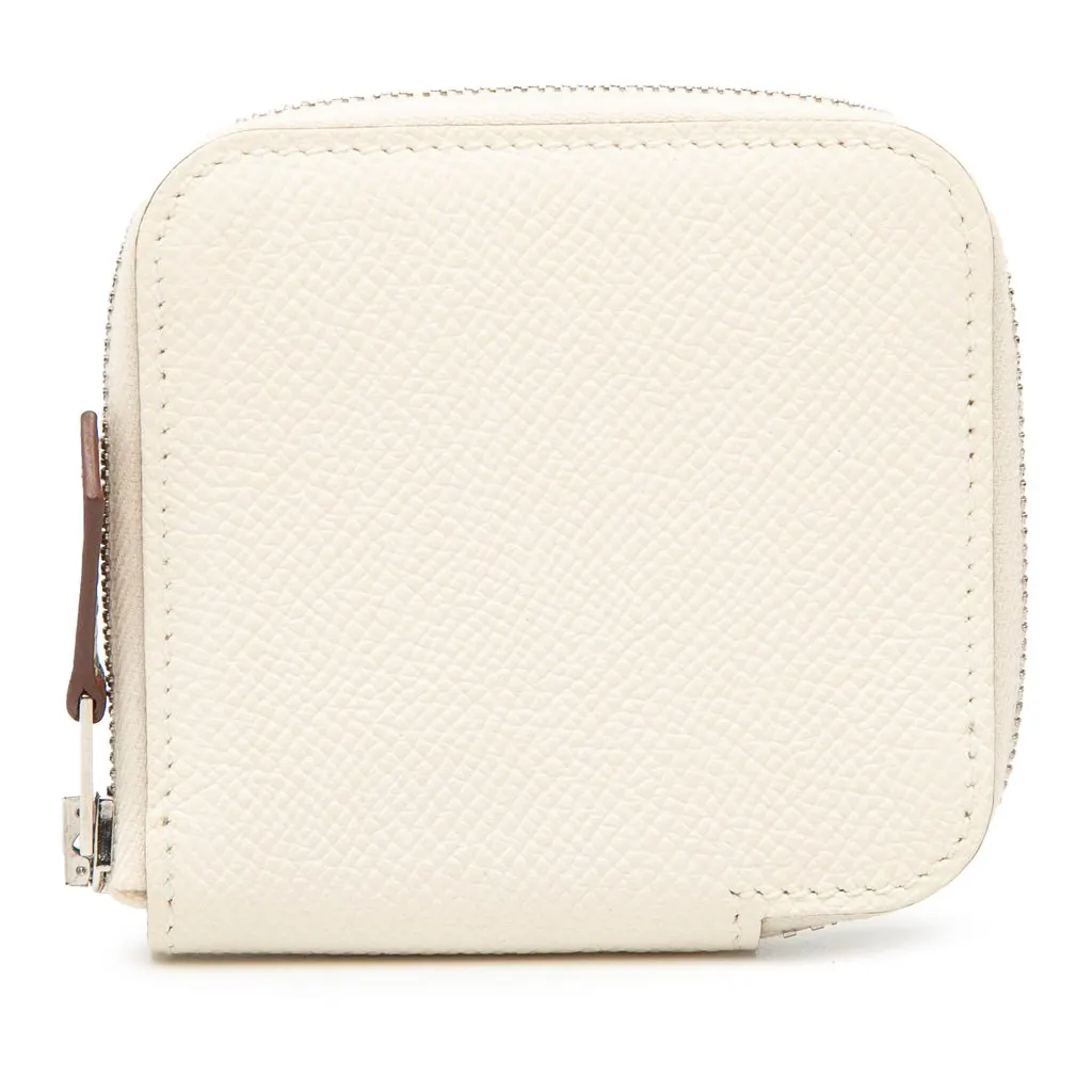 Hermès Epsom Silk'In Compact Wallet White Leather Very good - Front View
