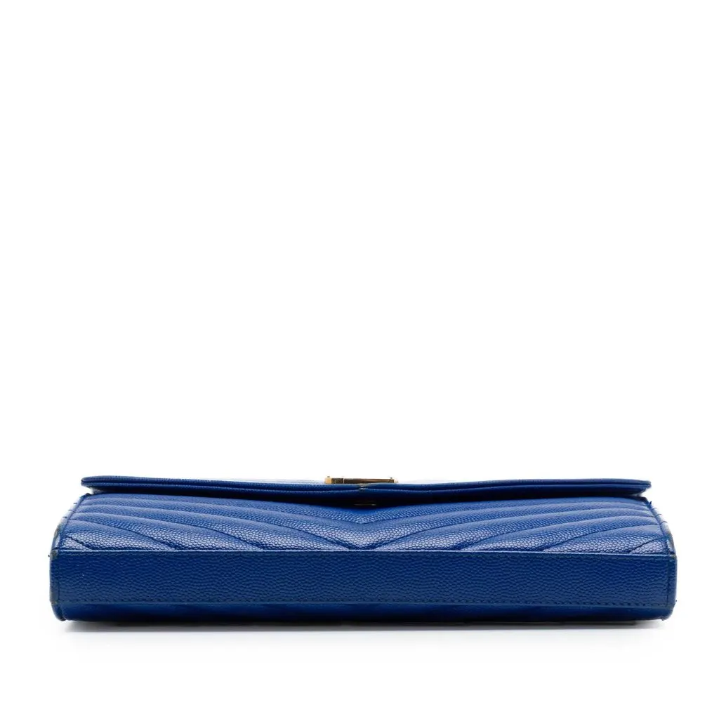 Saint Laurent Grain De Poudre Chevron Monogram Envelope Chain Wallet Blue Leather Very good - Inside View