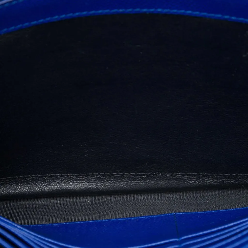 Saint Laurent Grain De Poudre Chevron Monogram Envelope Chain Wallet Blue Leather Very good - Model View