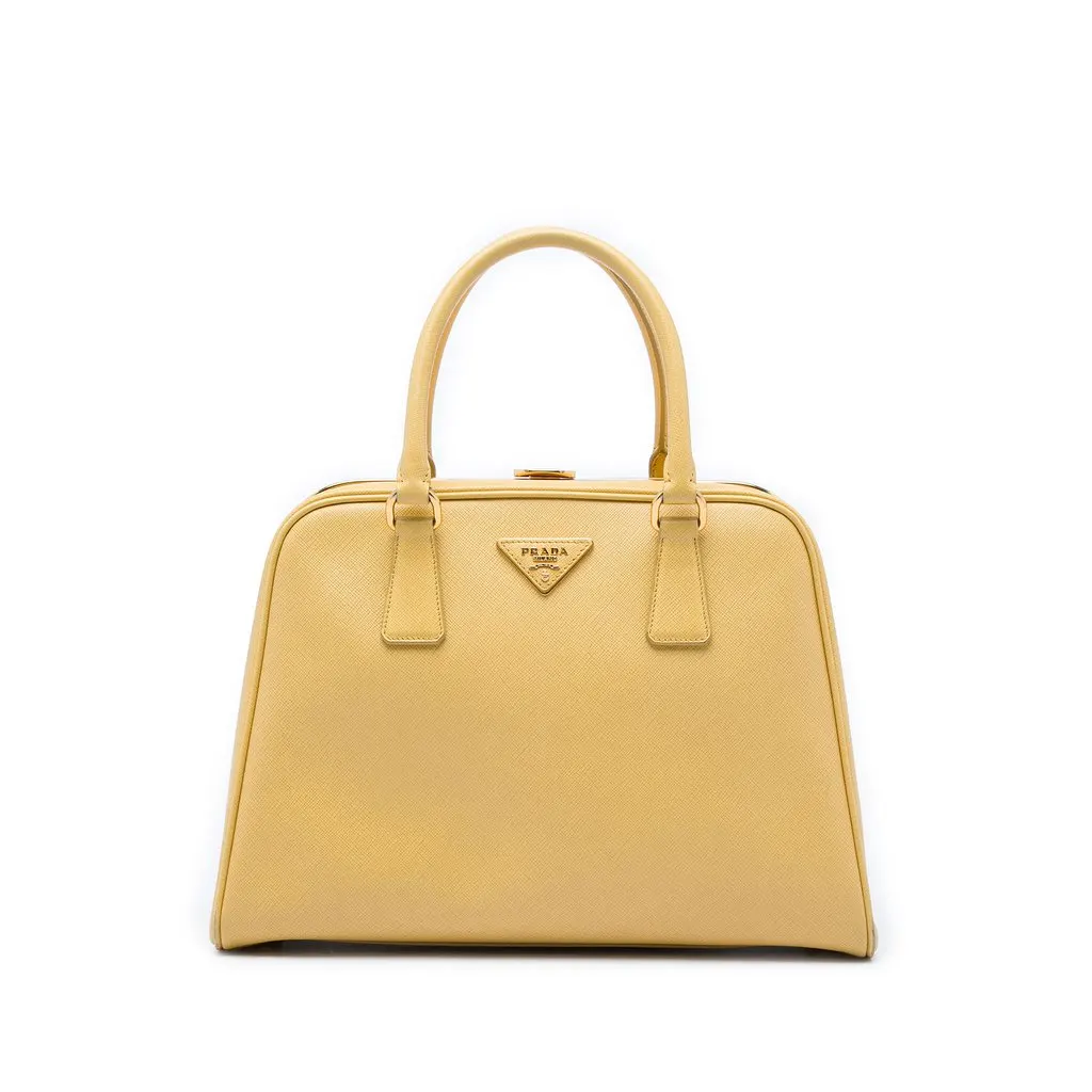 Prada Saffiano Lux Pyramid Frame Handbag Yellow Leather Very good - Front View