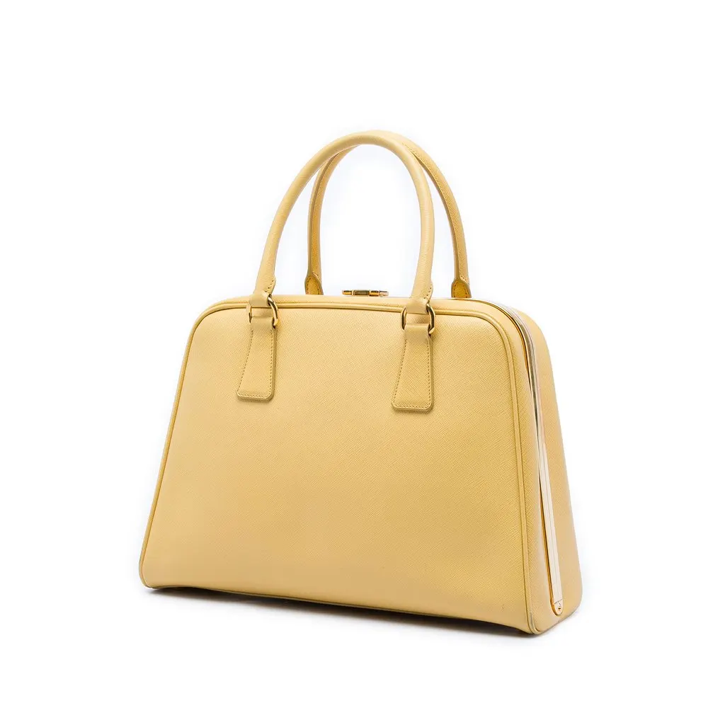 Prada Saffiano Lux Pyramid Frame Handbag Yellow Leather Very good - Back View