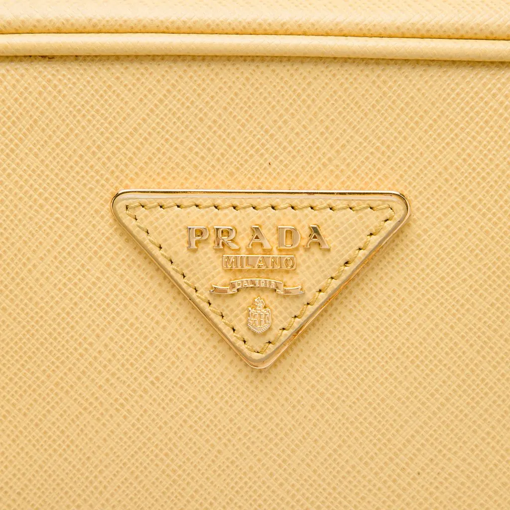 Prada Saffiano Lux Pyramid Frame Handbag Yellow Leather Very good - Box View