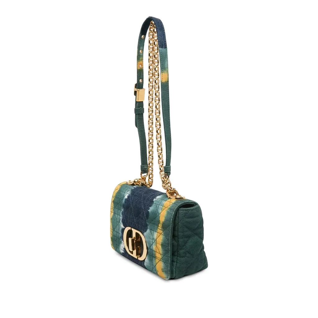 Dior Small Denim Cannage Tie Dye Caro Bag Green Denim Good - Back View