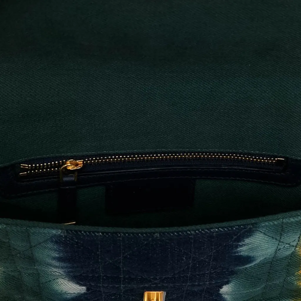 Dior Small Denim Cannage Tie Dye Caro Bag Green Denim Good - Model View