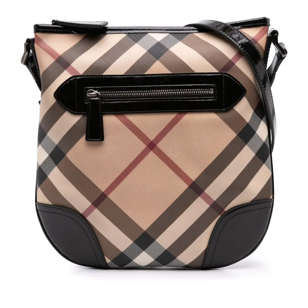 Burberry Supernova Check Coated Canvas Dryden Crossbody Beige Canvas Good - Front View