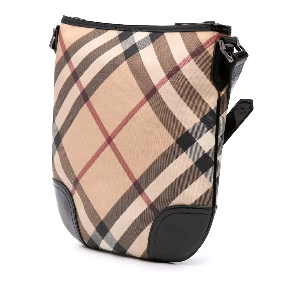 Burberry Supernova Check Coated Canvas Dryden Crossbody Beige Canvas Good - Back View