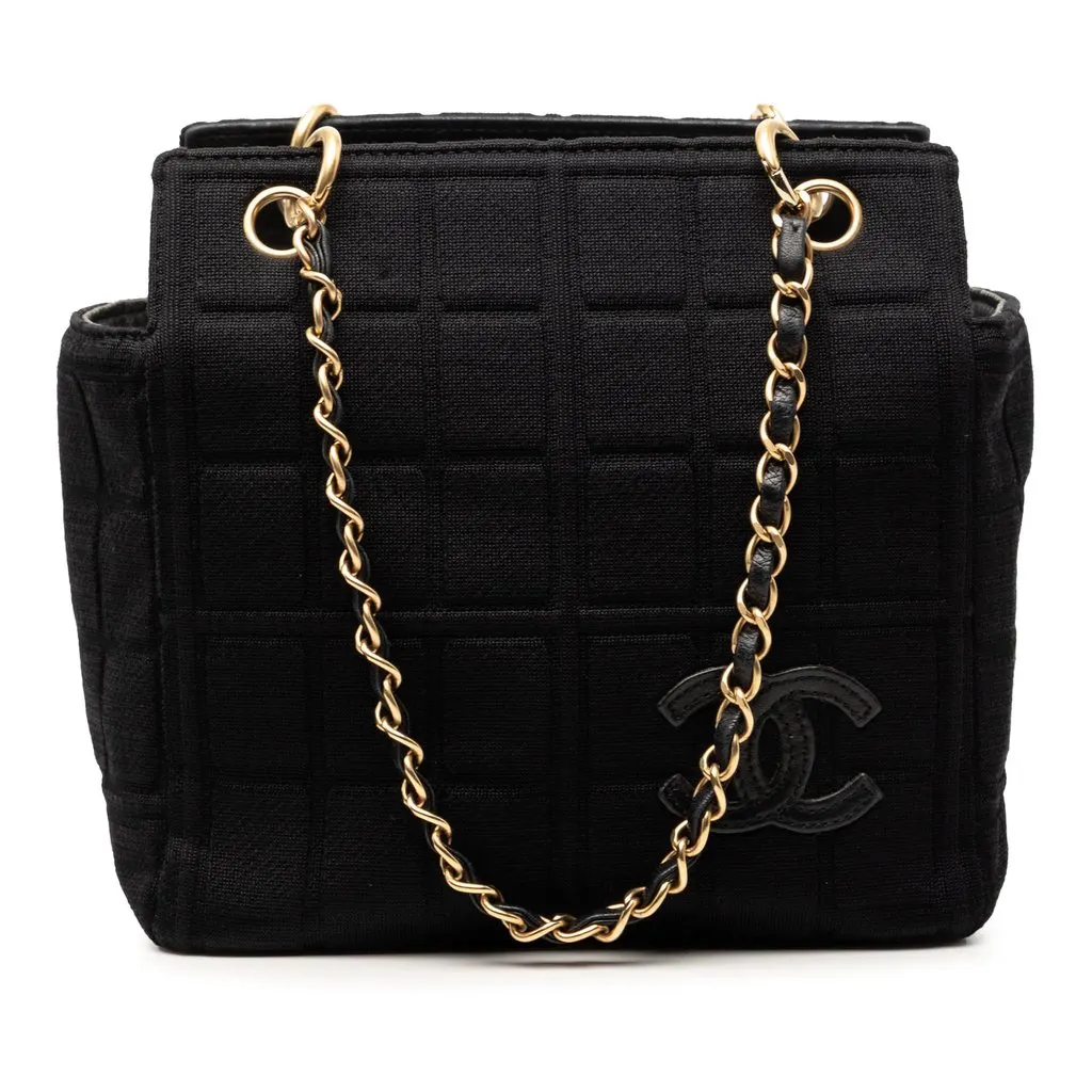 Chanel Jersey CC Chocolate Bar Shoulder Bag Black Very good - Front View