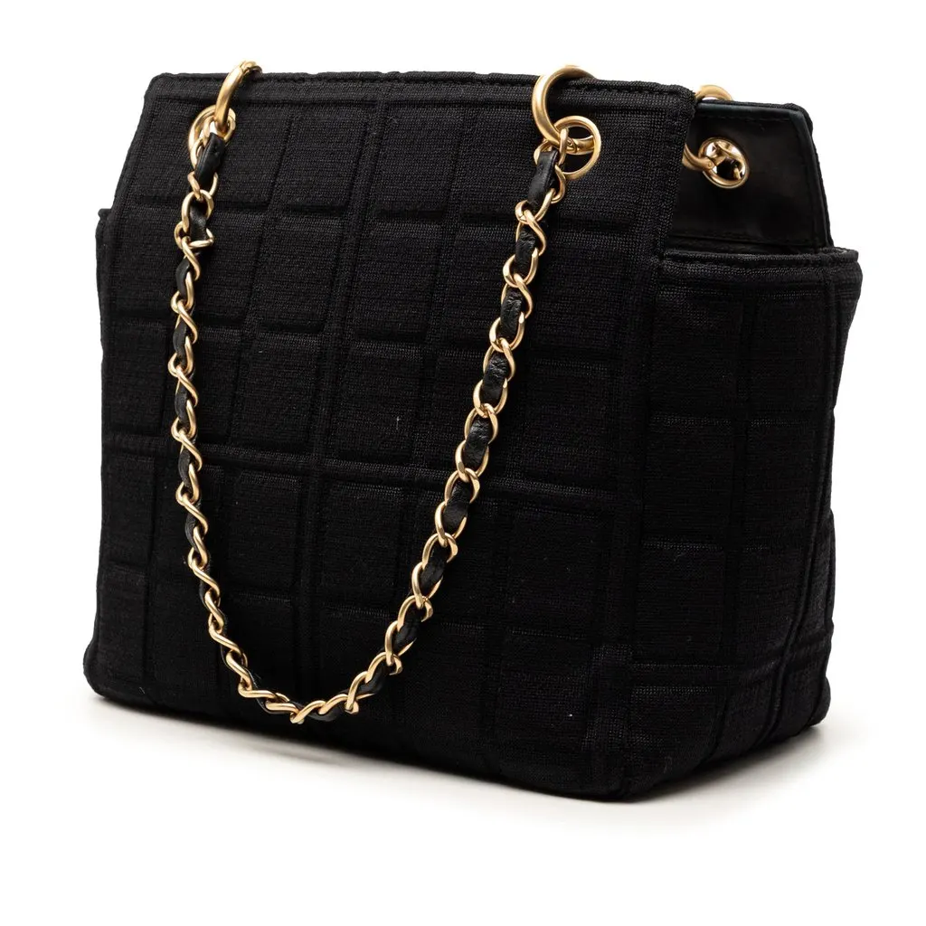 Chanel Jersey CC Chocolate Bar Shoulder Bag Black Very good - Back View