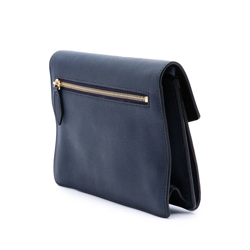 Burberry Small Leather and House Check Canvas Derby Macken Crossbody Blue Leather Good - Back View