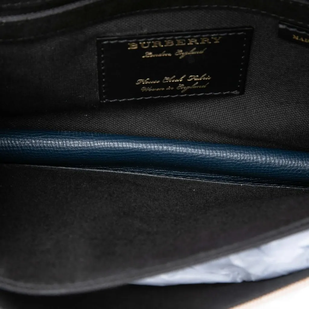 Burberry Small Leather and House Check Canvas Derby Macken Crossbody Blue Leather Good - Model View