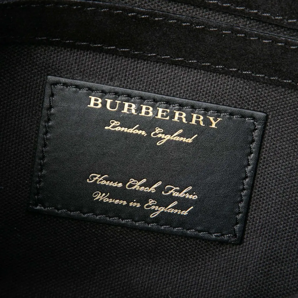 Burberry Small Leather and House Check Canvas Derby Macken Crossbody Blue Leather Good - Box View