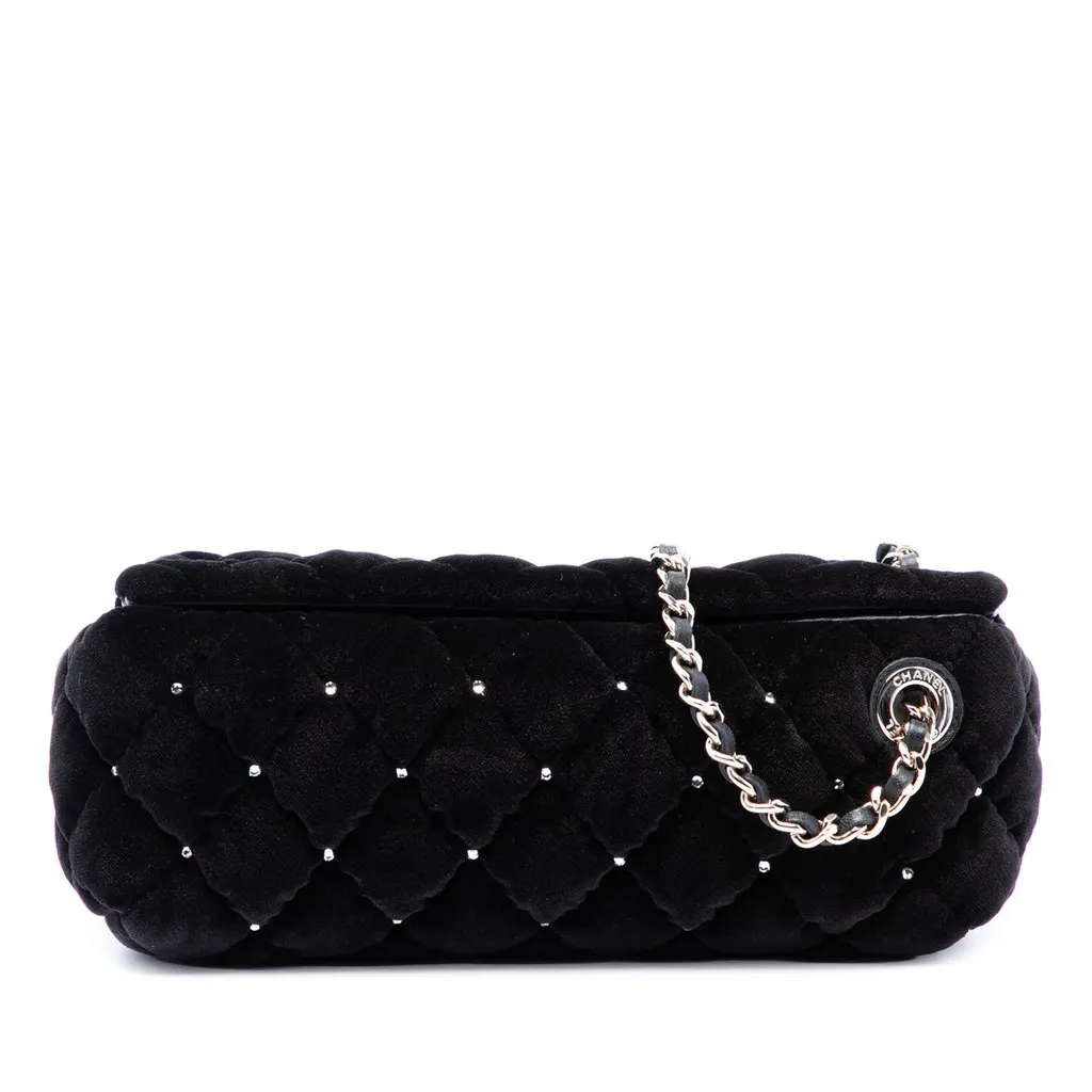 Chanel CC Quilted Velvet Crystal Wristlet Clutch Black Very good - Front View