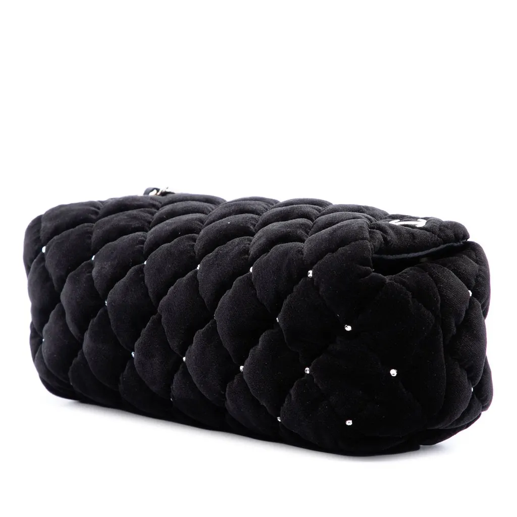 Chanel CC Quilted Velvet Crystal Wristlet Clutch Black Very good - Back View