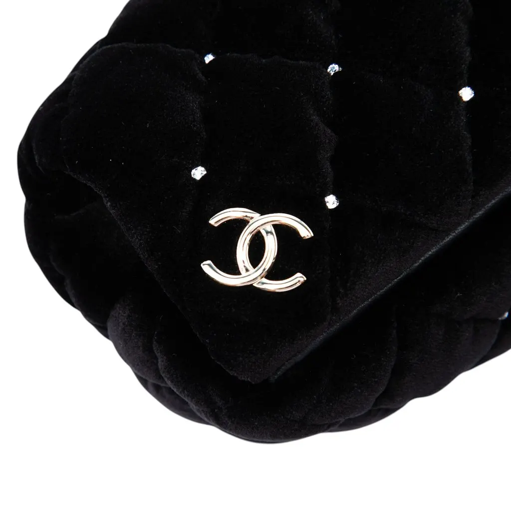 Chanel CC Quilted Velvet Crystal Wristlet Clutch Black Very good - Box View