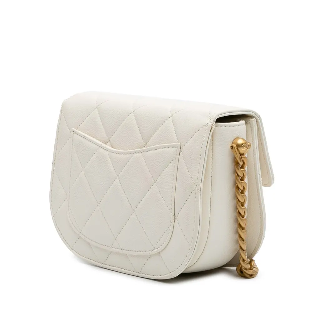 Chanel CC Quilted Lambskin Round Moon Messenger Flap White Leather Very good - Back View