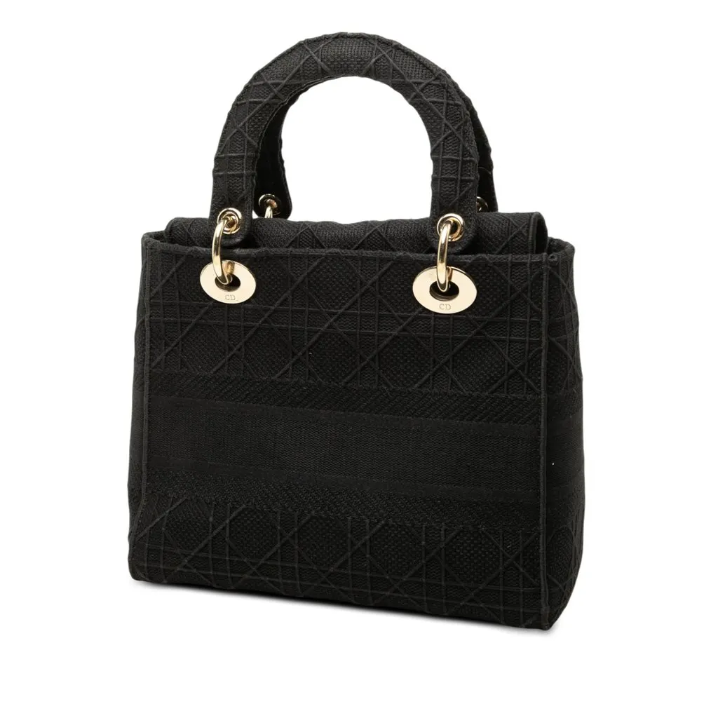 Dior Medium Embroidered Canvas Cannage Lady D Lite Black Canvas Very good - Back View