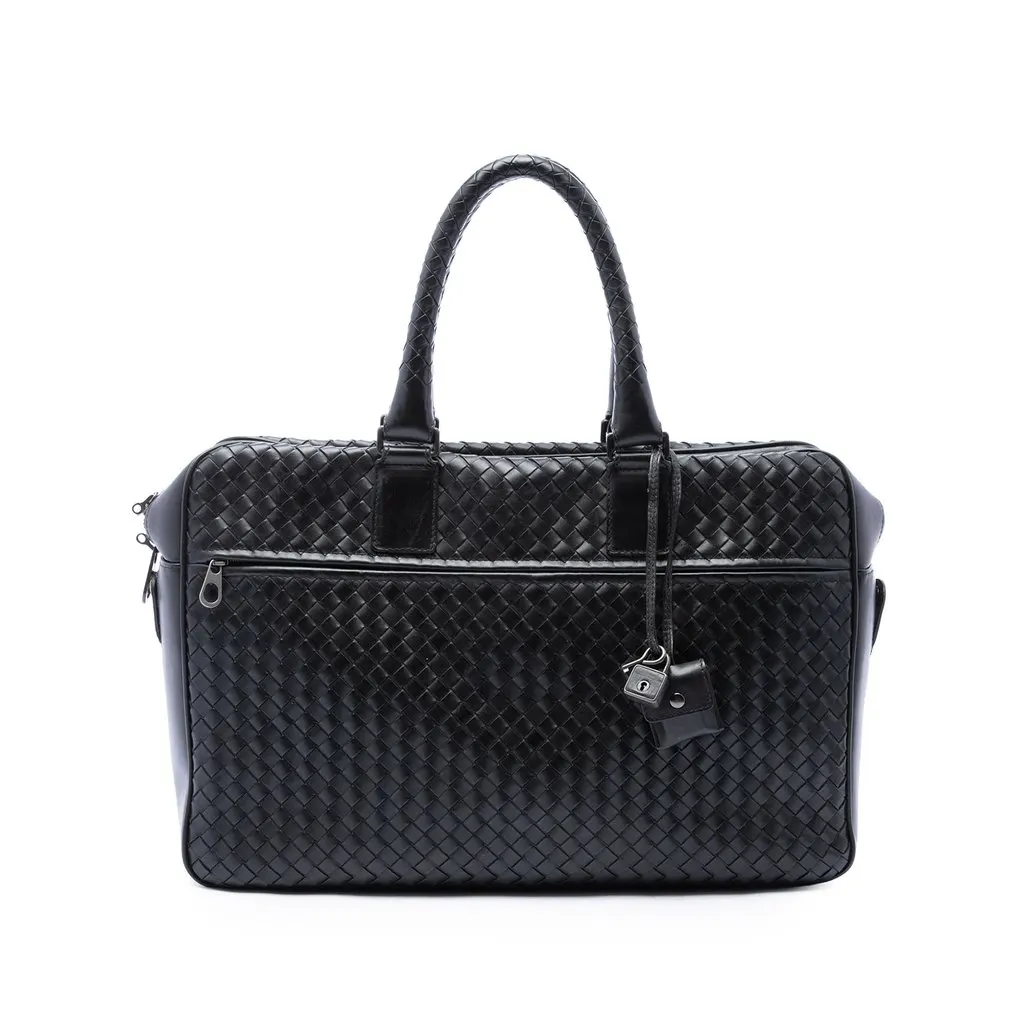 Bottega Veneta Nappa Intrecciato Business Bag Black Leather Very good - Front View