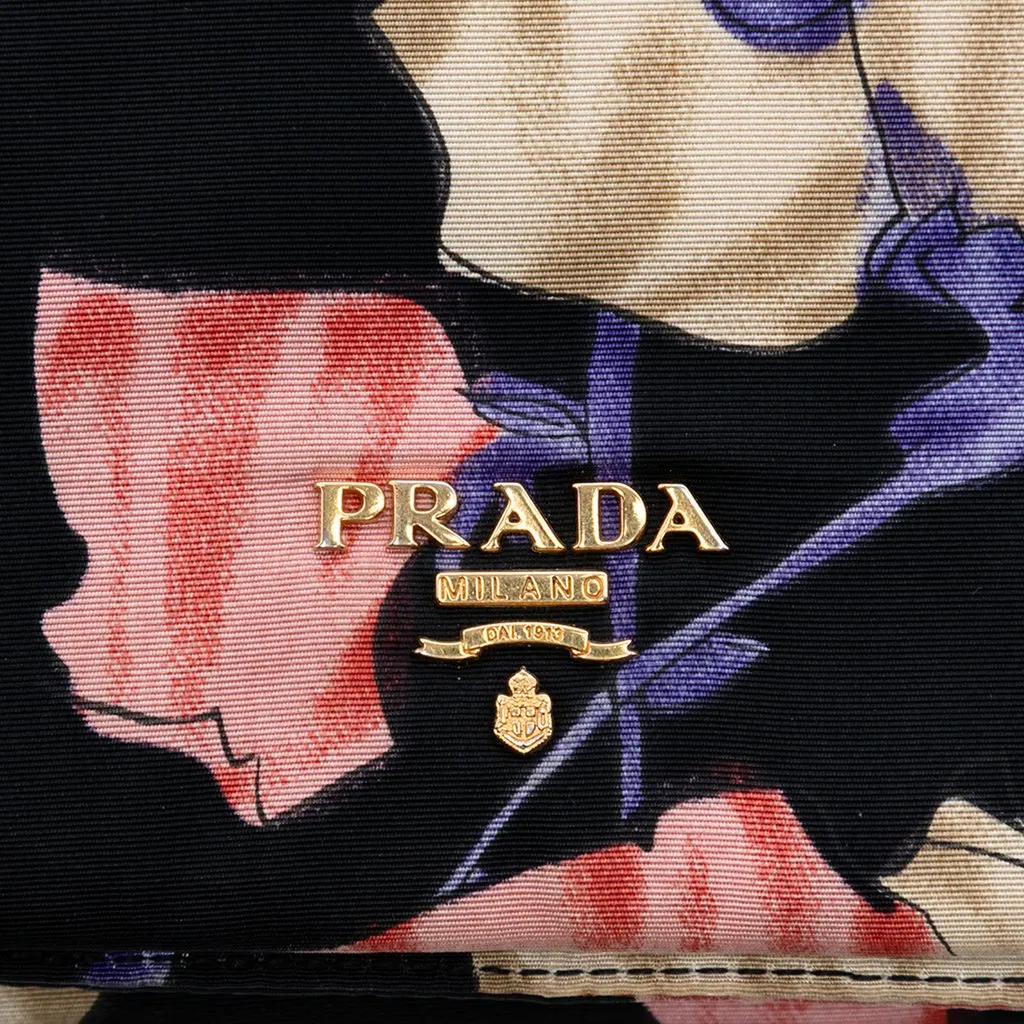 Prada Tessuto Floral Print Chain Crossbody Black Very good - Box View
