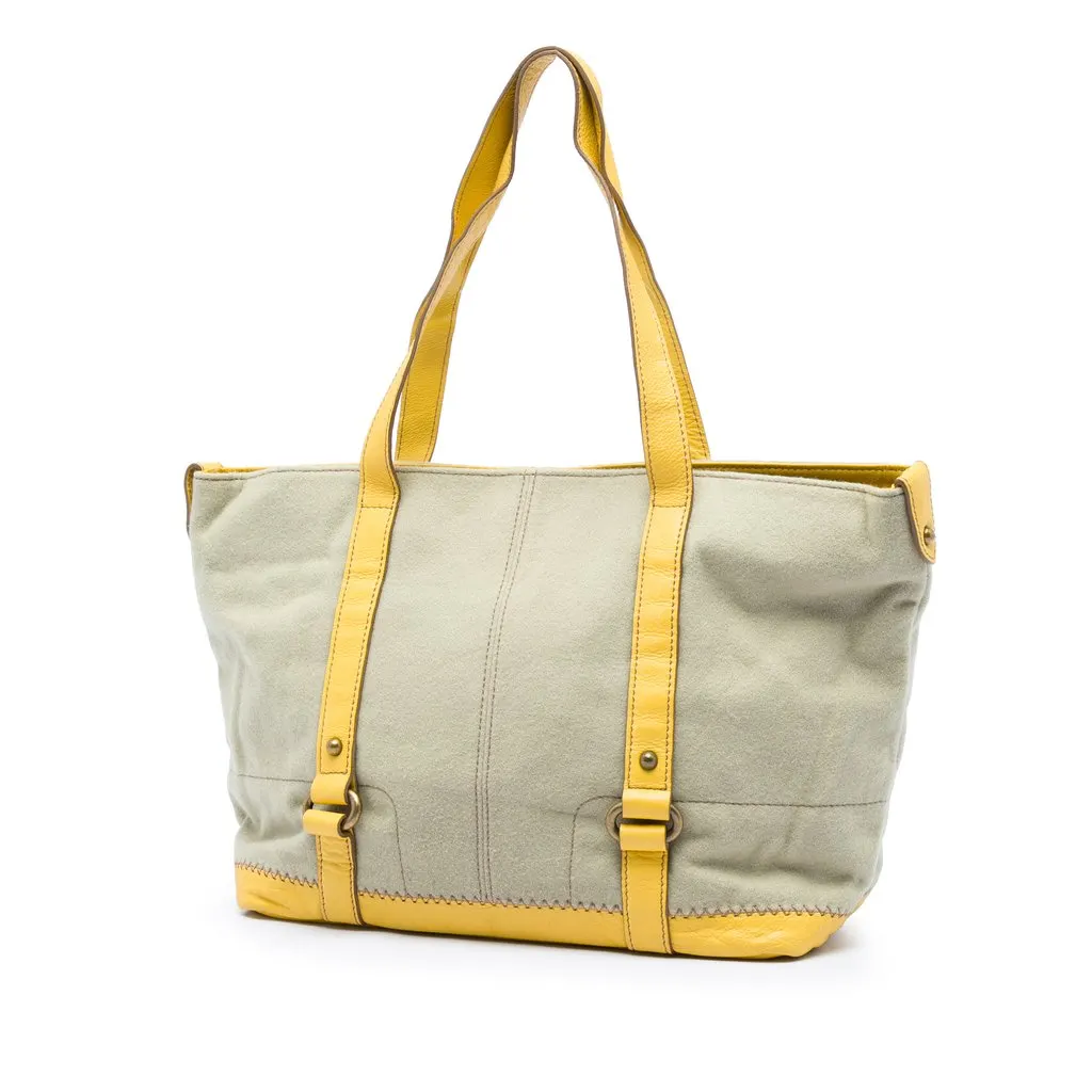 Burberry Leather Trimmed Canvas Tote Beige Very good - Back View