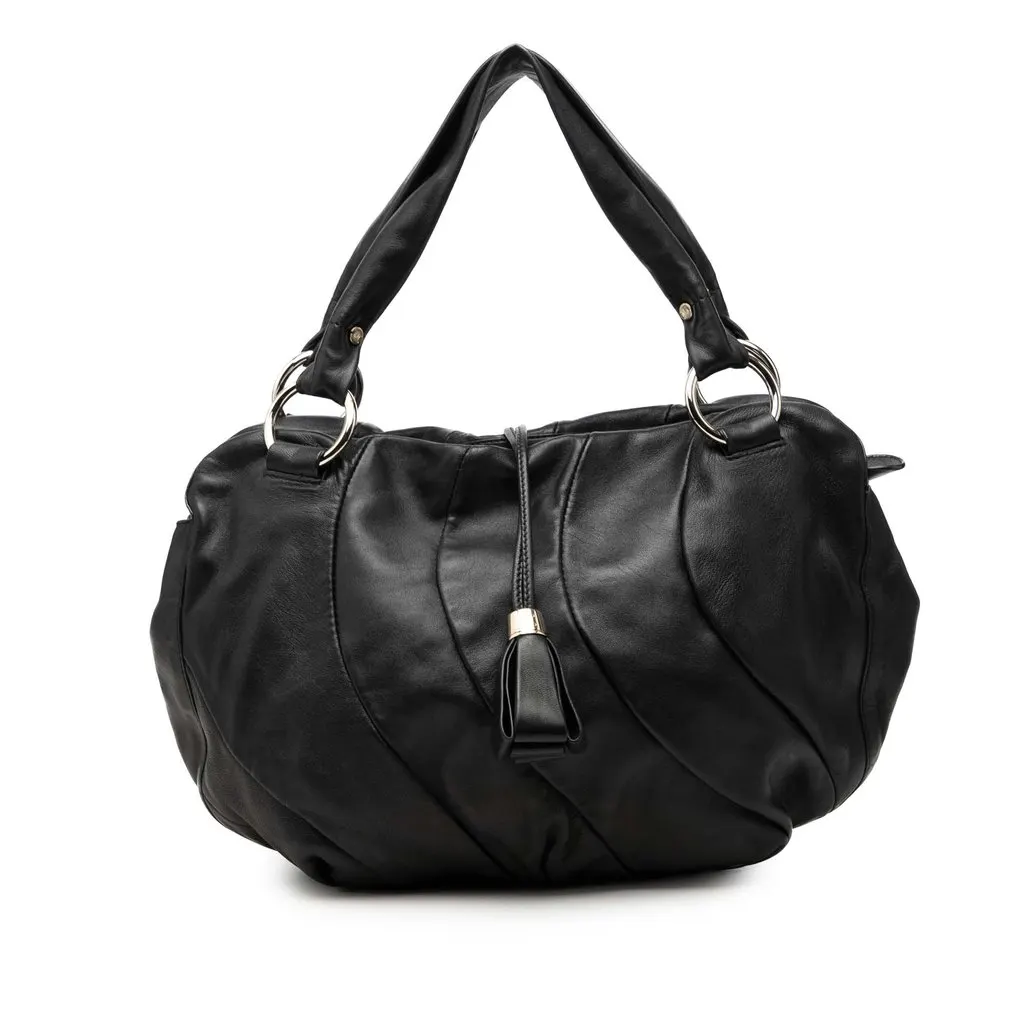Celine Calfskin Pleated Bittersweet Hobo Black Leather Very good - Front View