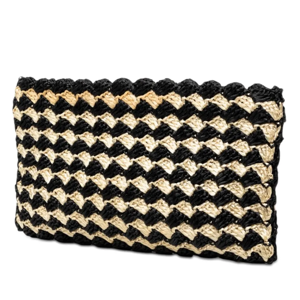 Prada Raffia Crochet Clutch Black Very good - Back View