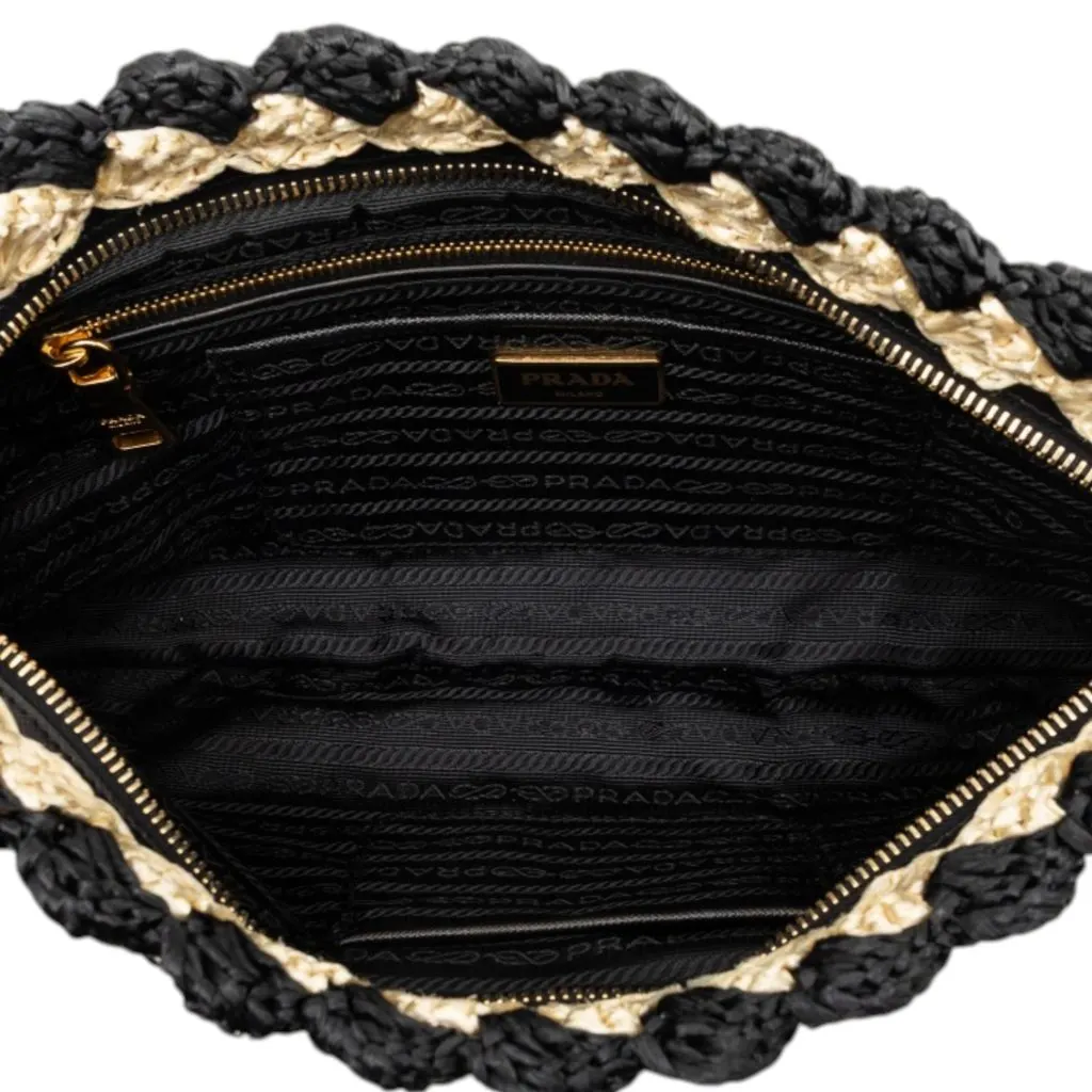 Prada Raffia Crochet Clutch Black Very good - Model View
