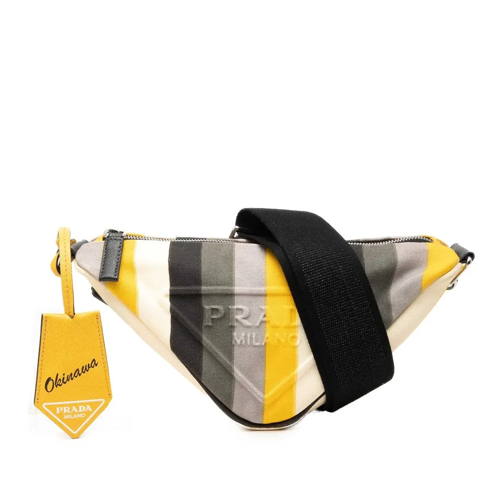 Prada Canvas Canapa Baiadera Triangle Logo Crossbody Yellow Very good - Front View