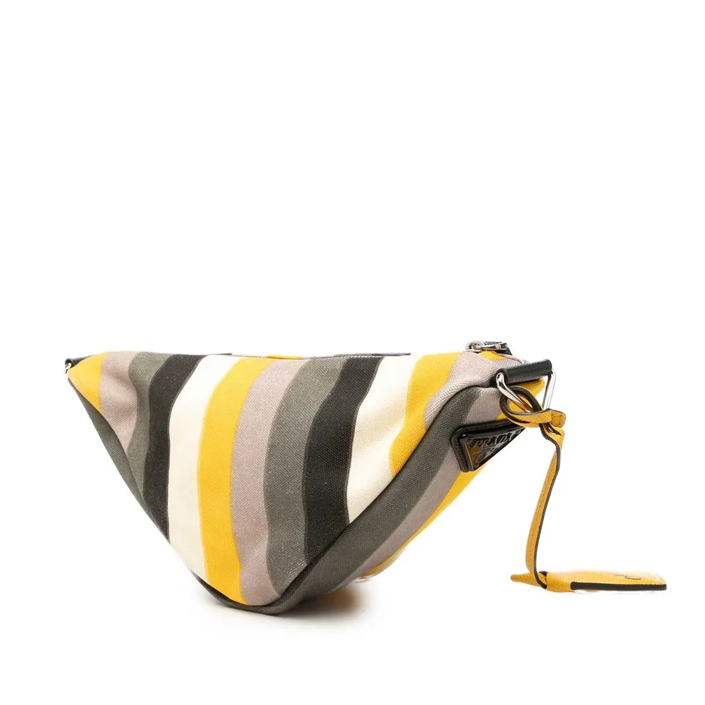 Prada Canvas Canapa Baiadera Triangle Logo Crossbody Yellow Very good - Back View