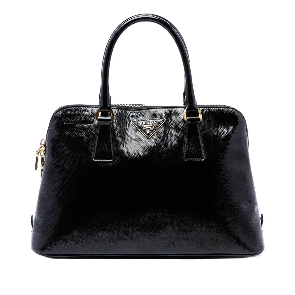 Prada Medium Saffiano Vernice Promenade Satchel Black Leather Very good - Front View