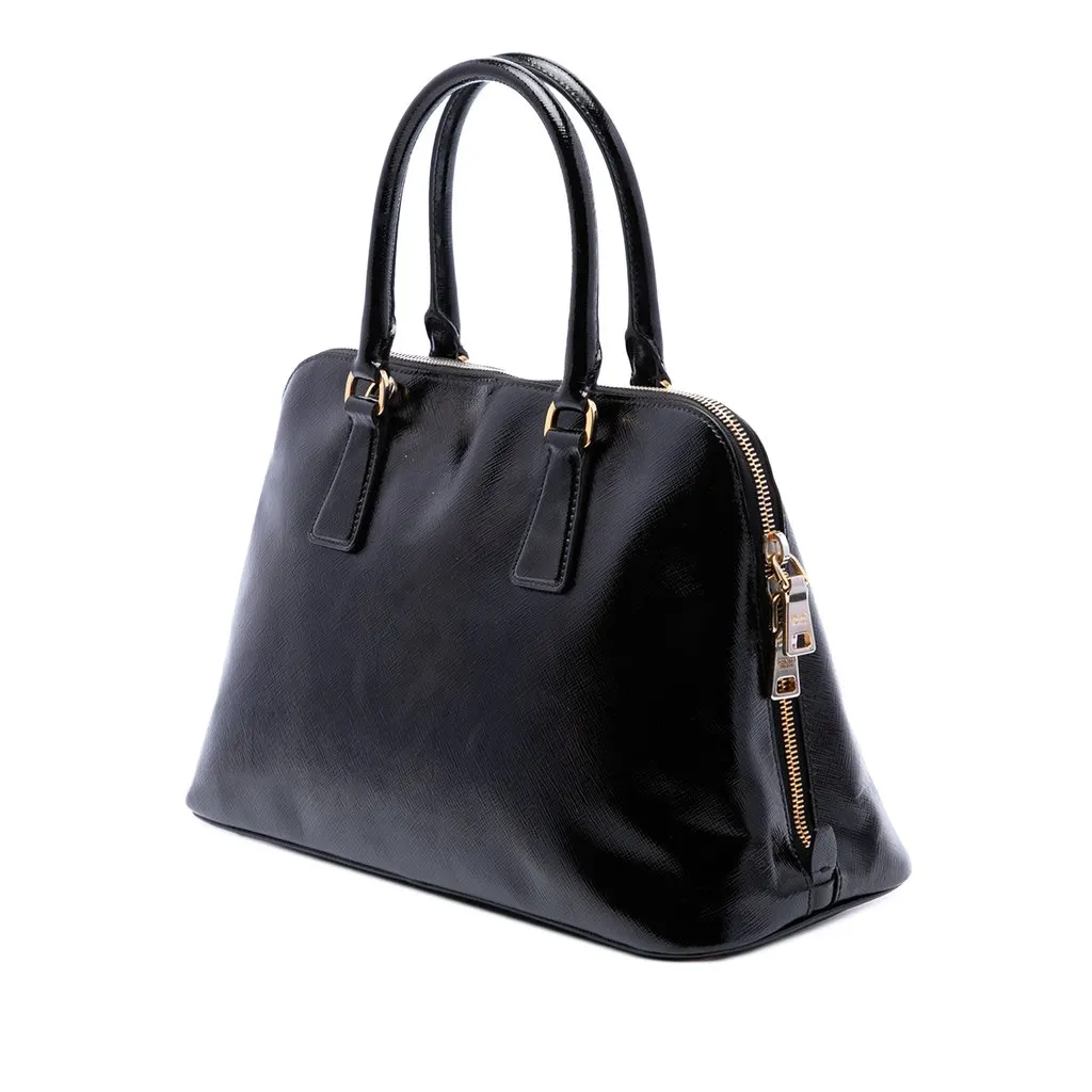 Prada Medium Saffiano Vernice Promenade Satchel Black Leather Very good - Back View