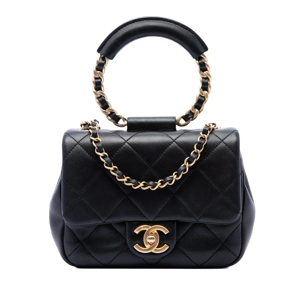 Chanel Mini Quilted Lambskin In The Loop Flap Black Leather Very good - Front View