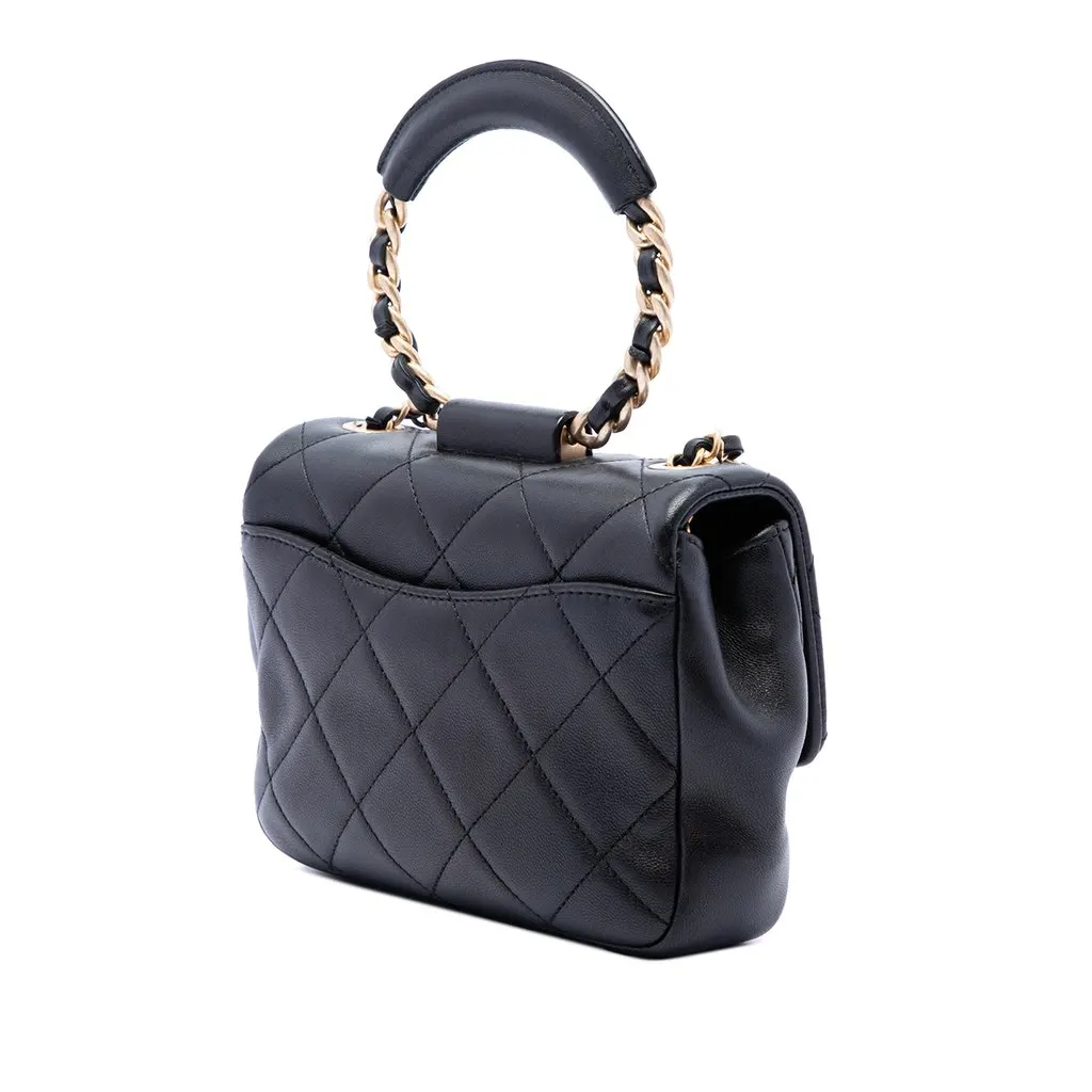 Chanel Mini Quilted Lambskin In The Loop Flap Black Leather Very good - Back View