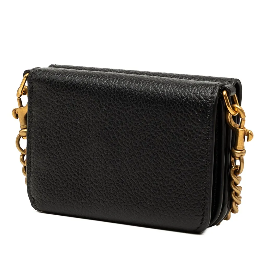 Balenciaga Mini Grained Calfskin Logo Cash Wallet On Chain Black Leather Very good - Back View