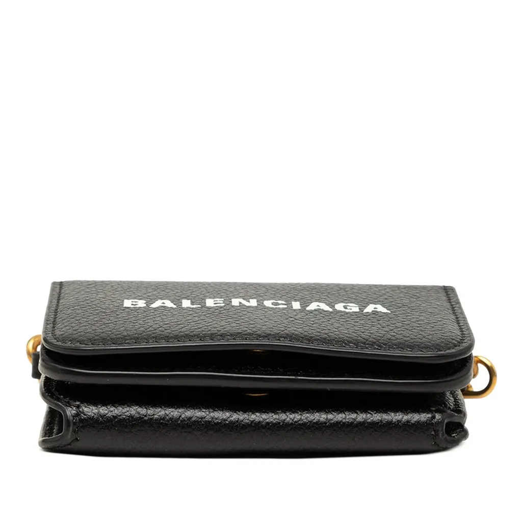 Balenciaga Mini Grained Calfskin Logo Cash Wallet On Chain Black Leather Very good - Inside View