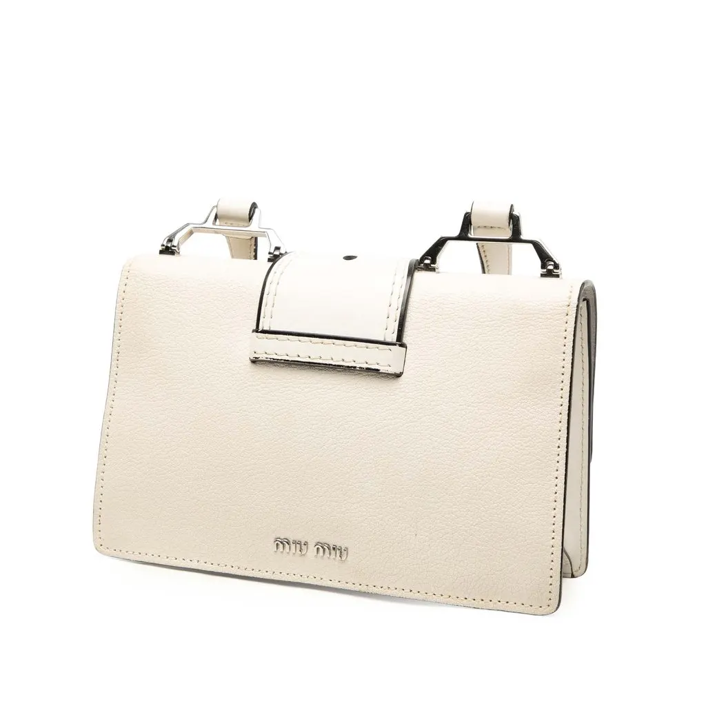 Miu Miu Goatskin Madras Soft Calf Crystal Embellished Crossbody White Leather Very good - Back View