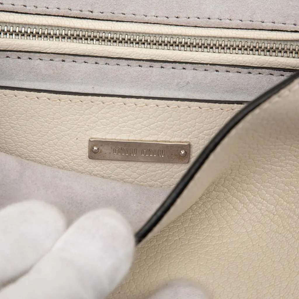 Miu Miu Goatskin Madras Soft Calf Crystal Embellished Crossbody White Leather Very good - Box View