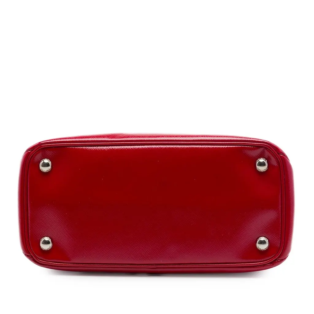 Prada Small Saffiano Vernice Turnlock Twin Satchel Red Leather Good - Inside View
