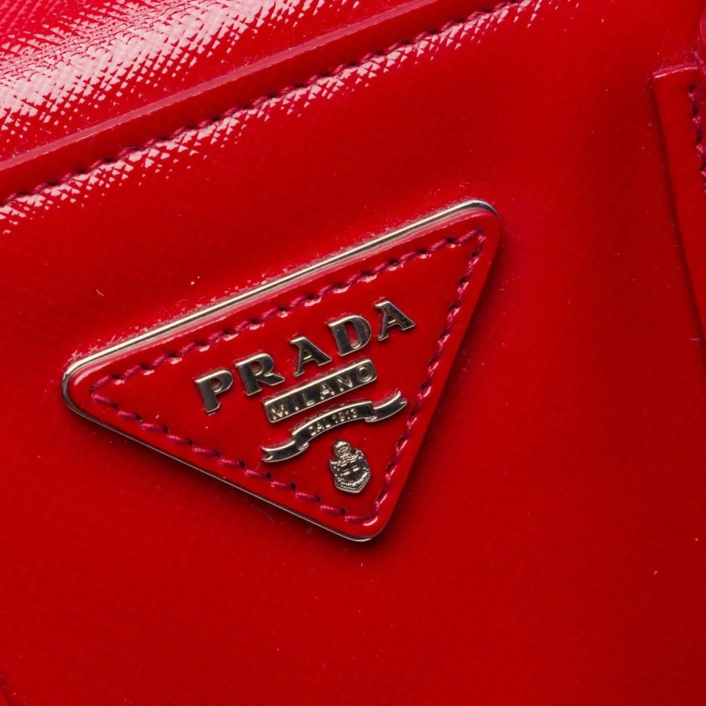 Prada Small Saffiano Vernice Turnlock Twin Satchel Red Leather Good - Box View