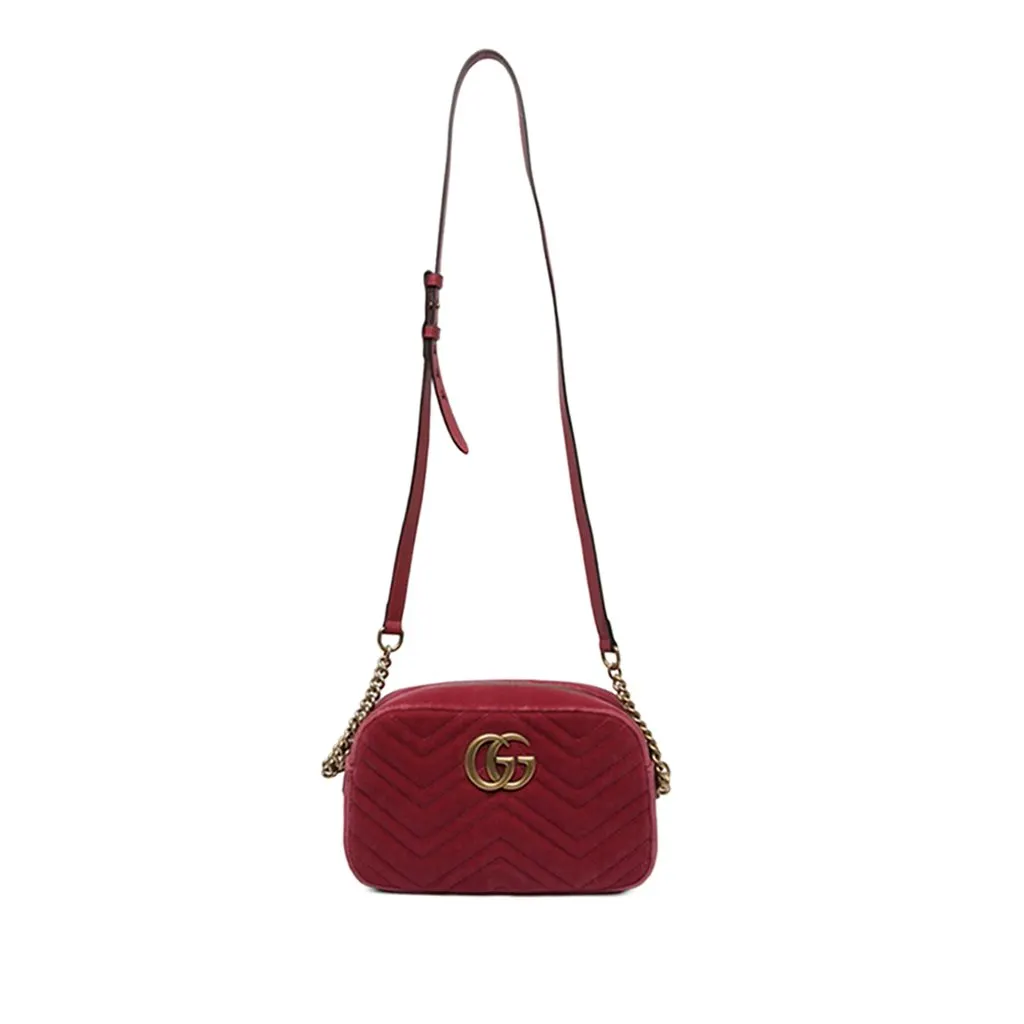 Gucci Small GG Marmont Matelasse Velvet Crossbody Red Velvet Very good - Front View