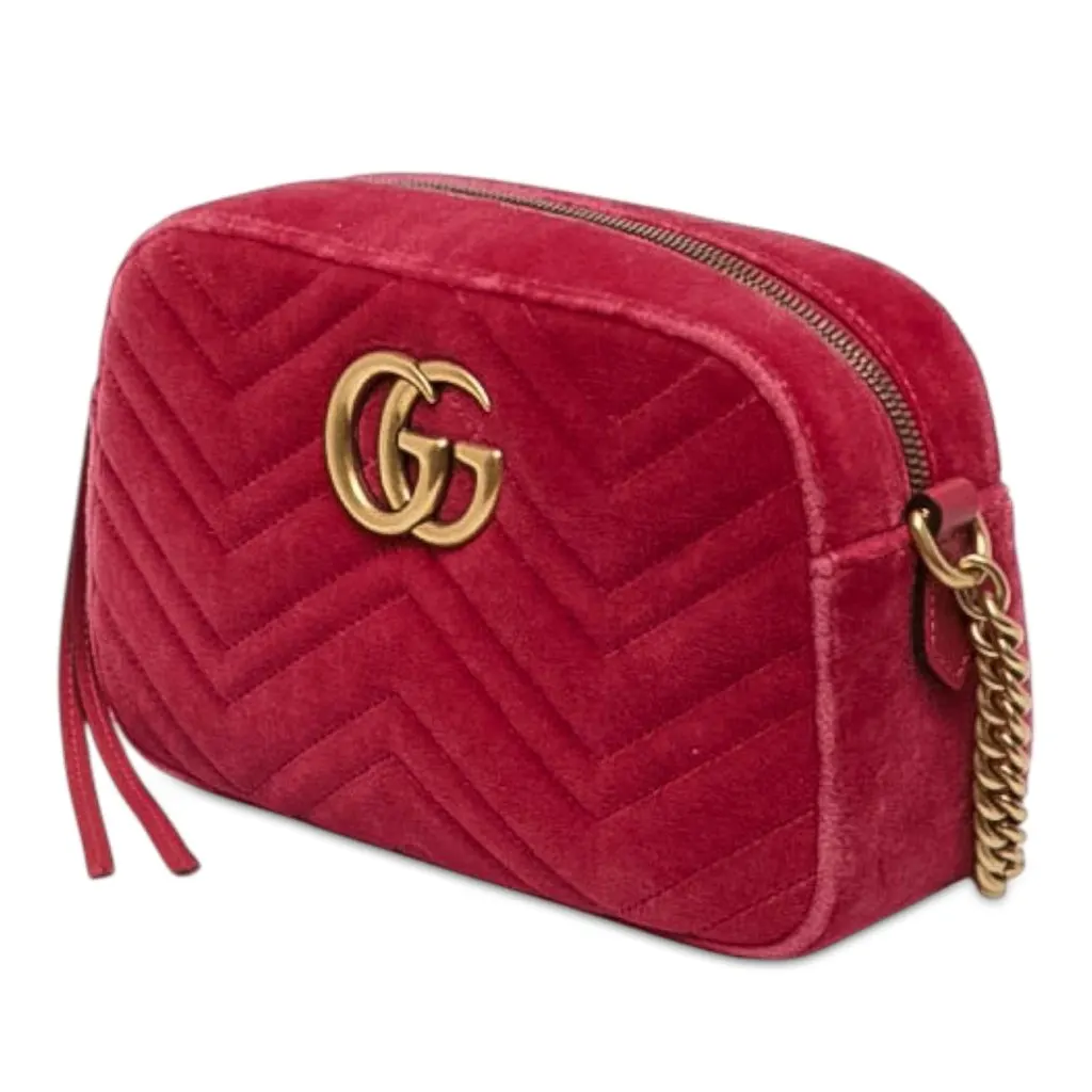 Gucci Small GG Marmont Matelasse Velvet Crossbody Red Velvet Very good - Back View