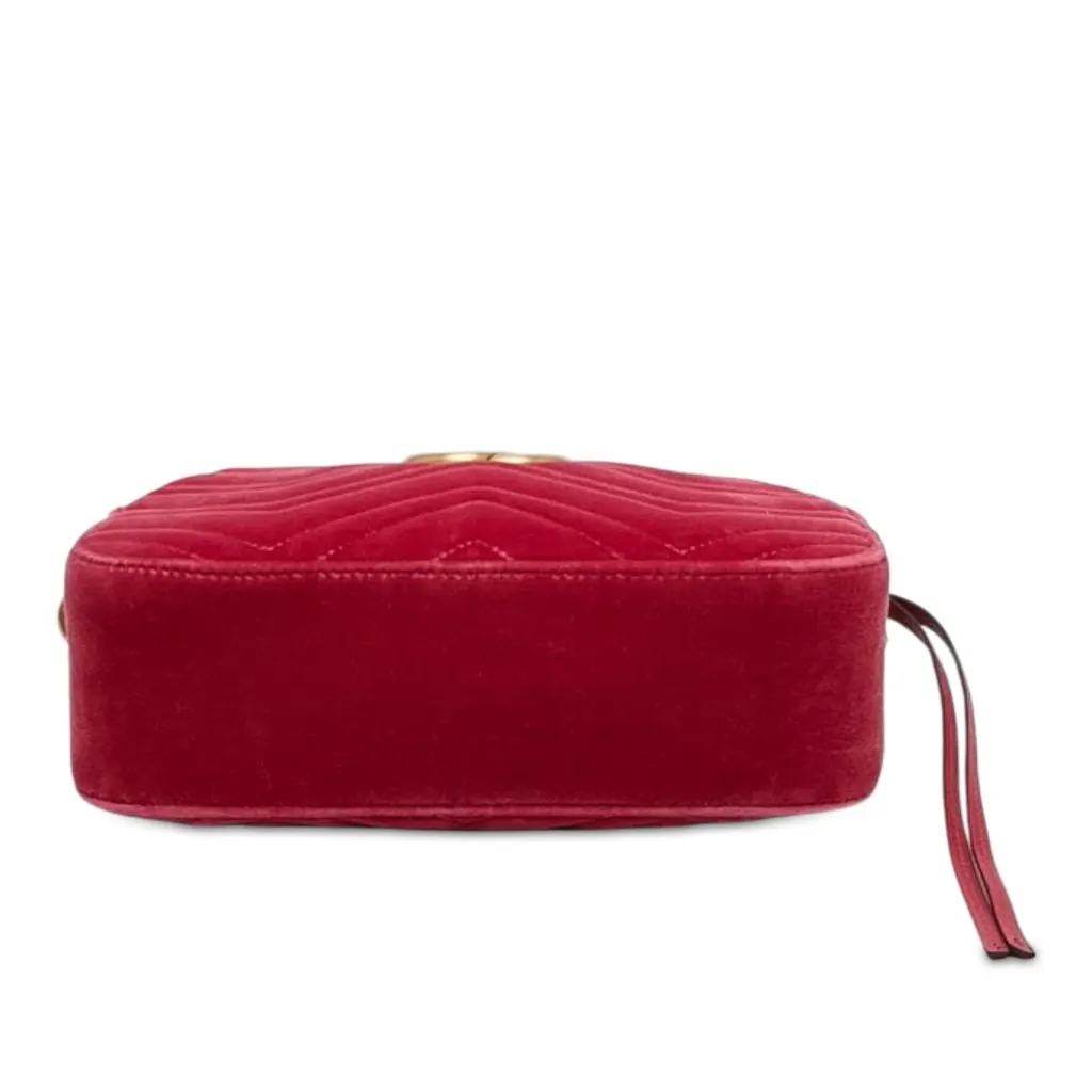 Gucci Small GG Marmont Matelasse Velvet Crossbody Red Velvet Very good - Inside View