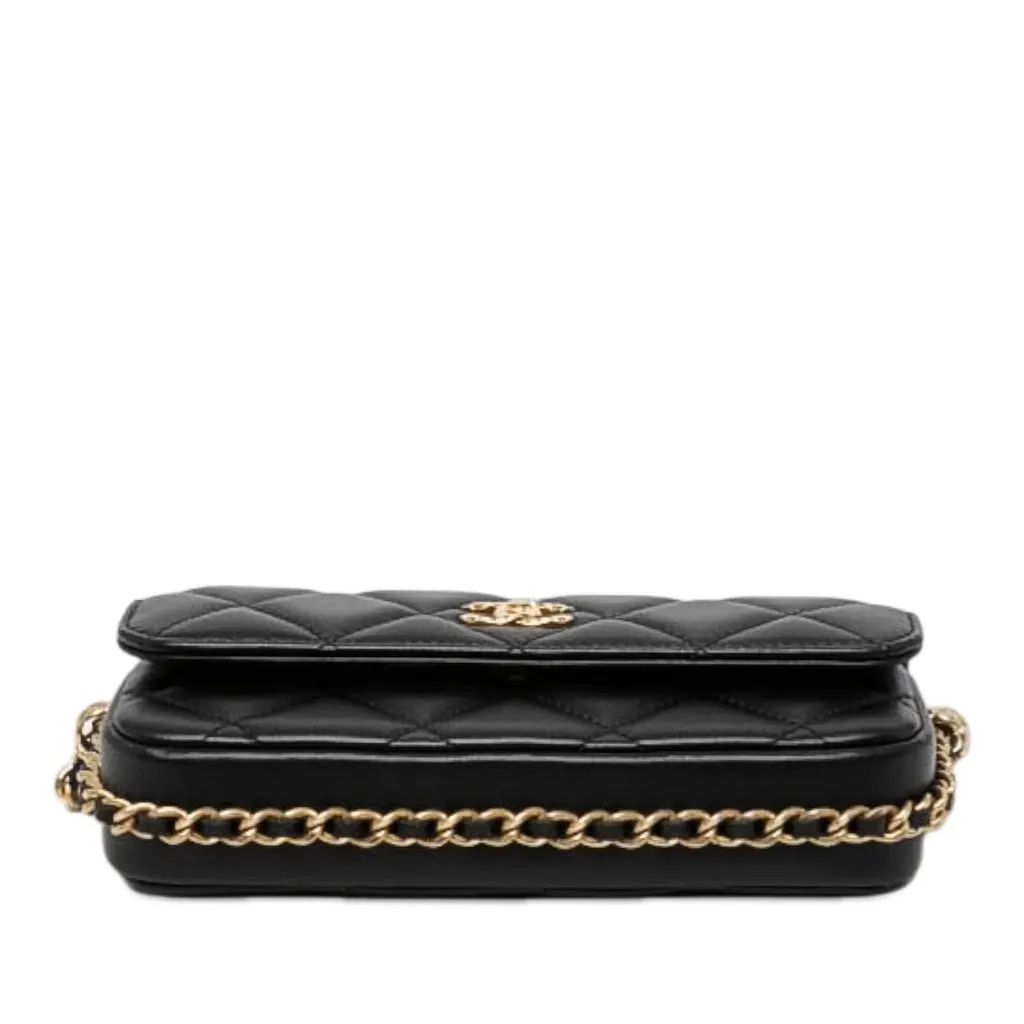 Chanel CC Quilted Lambskin Flap Phone Holder with Chain Black Leather Very good - Inside View