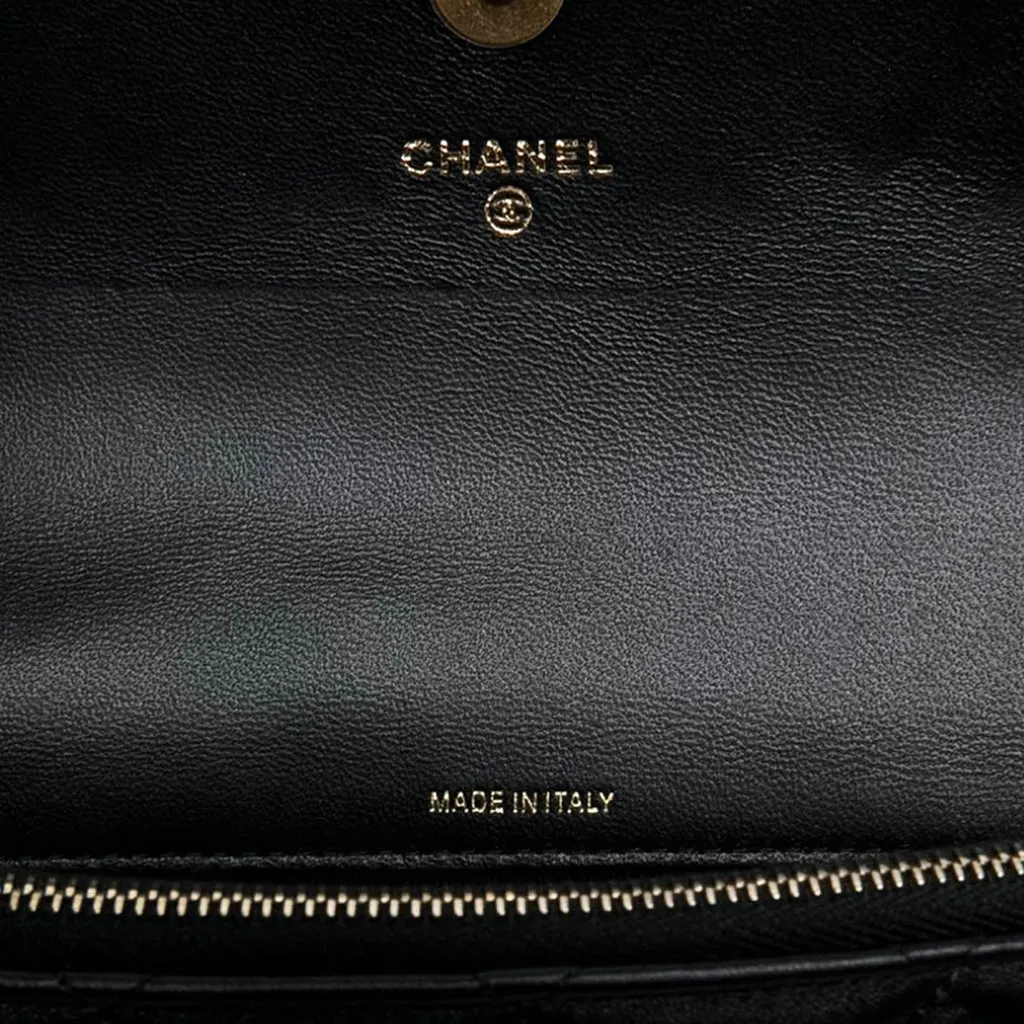 Chanel CC Quilted Lambskin Flap Phone Holder with Chain Black Leather Very good - Box View