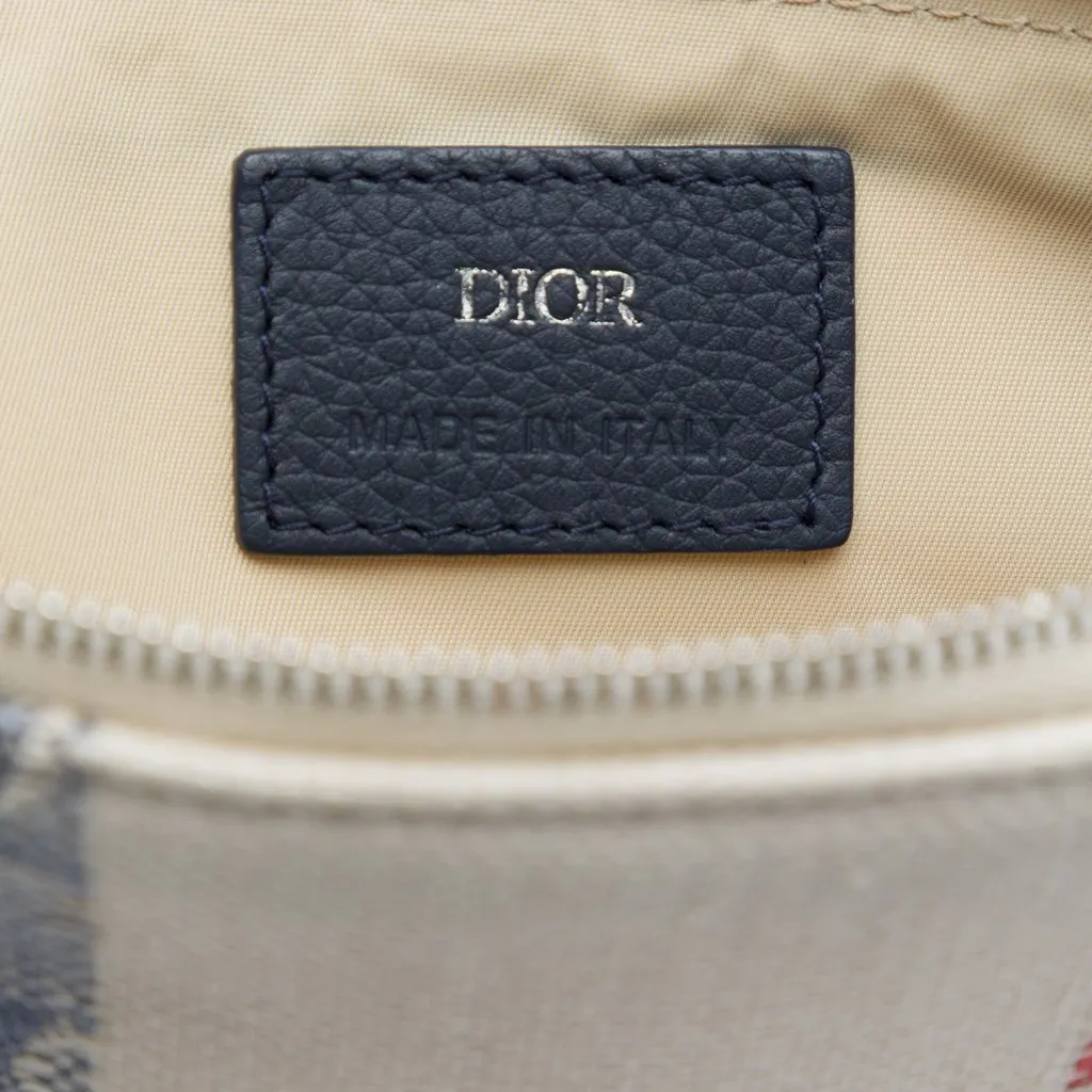 Dior Tricolor Oblique Canvas Stripe Zip Pouch Beige Canvas Very good - Box View