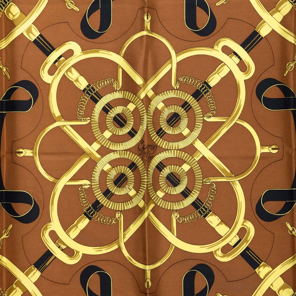 Hermès Eperon D Or Silk Scarf 90 Brown Good - Back View
